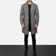 
Detailní pohled of Notch & Button Hardware on Petrillo Grey Wool Single Breasted Kožený kabát pro Pány