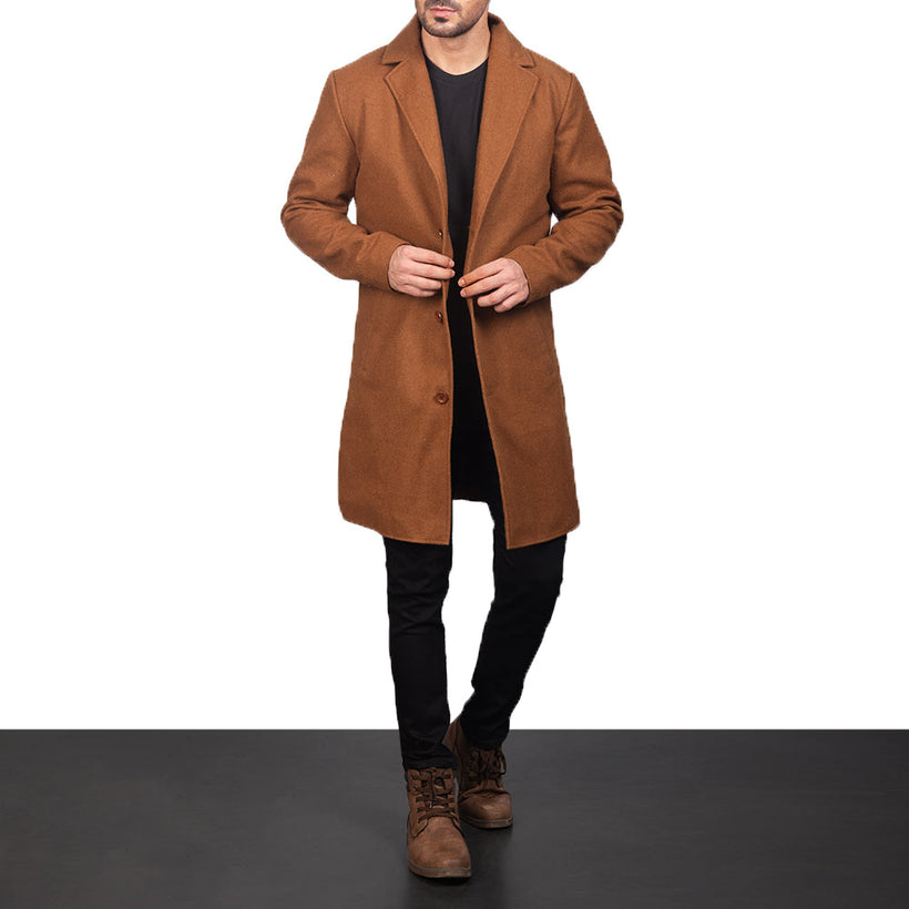 Petrillo Khaki Wool Single Breasted Kožený kabát pro Pány