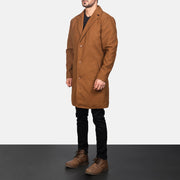 
Petrillo Khaki Wool Single Breasted Kožený kabát pro Pány - Boční pohled ukazující ergonomický střih rukávů