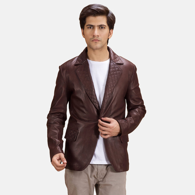 Radaron Quilted Maroon Leather Blazer pánská