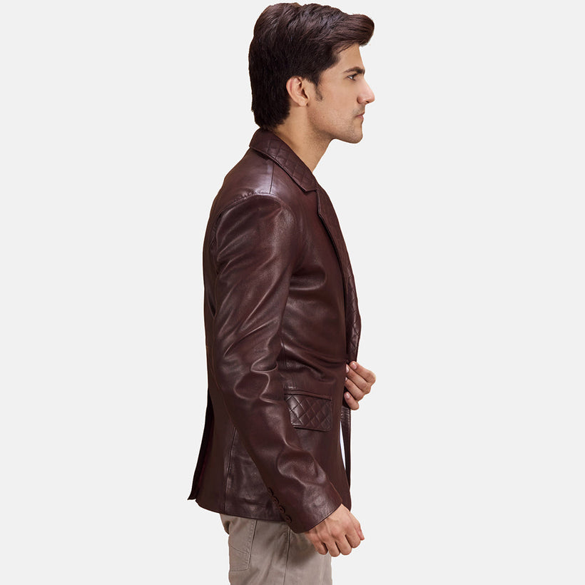 Radaron Quilted Maroon Leather Blazer pánská
