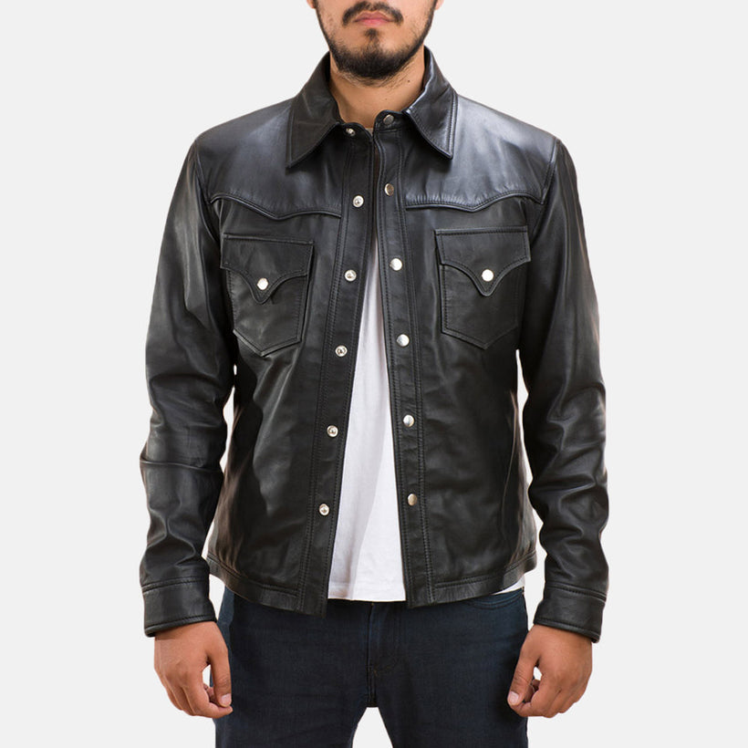 Ranchson Černá Leather Shirt pro Pány