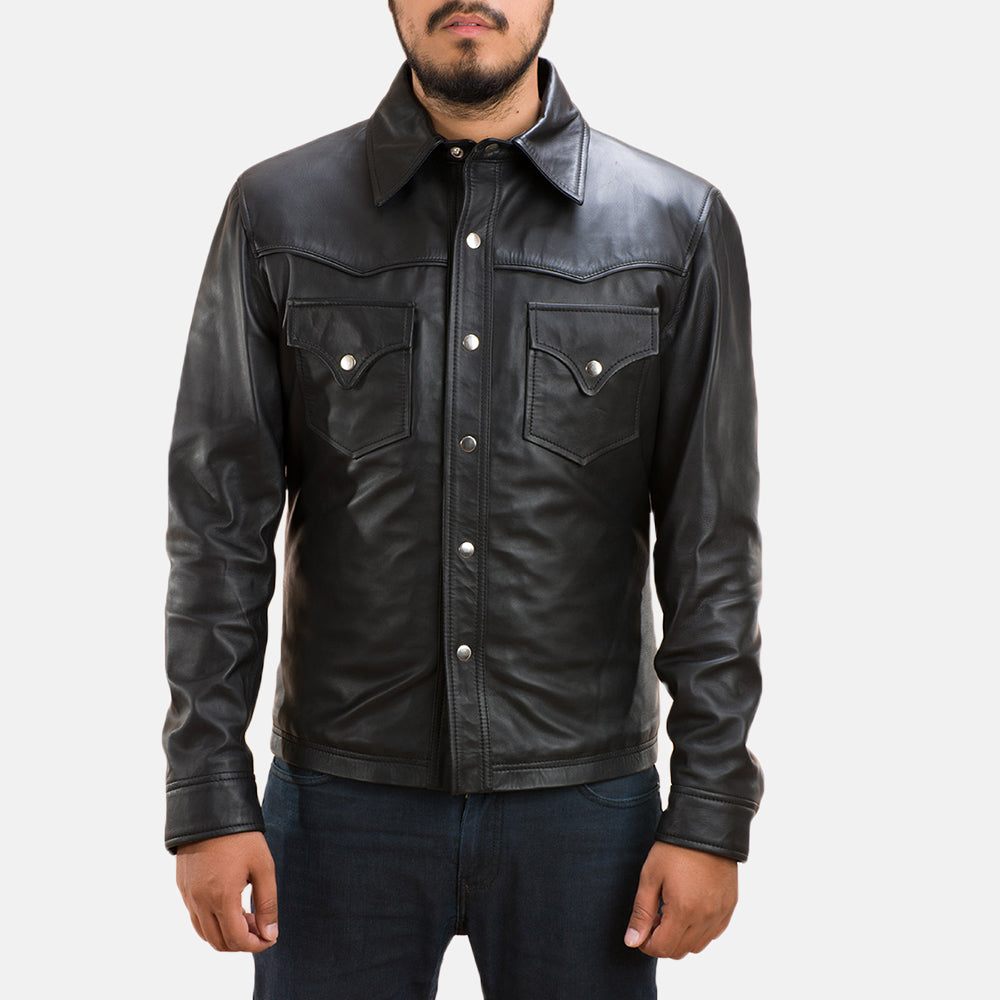 
Black Sheepskin leather Jacket - Zadní pohled s definovanými rameny a čistým lemem