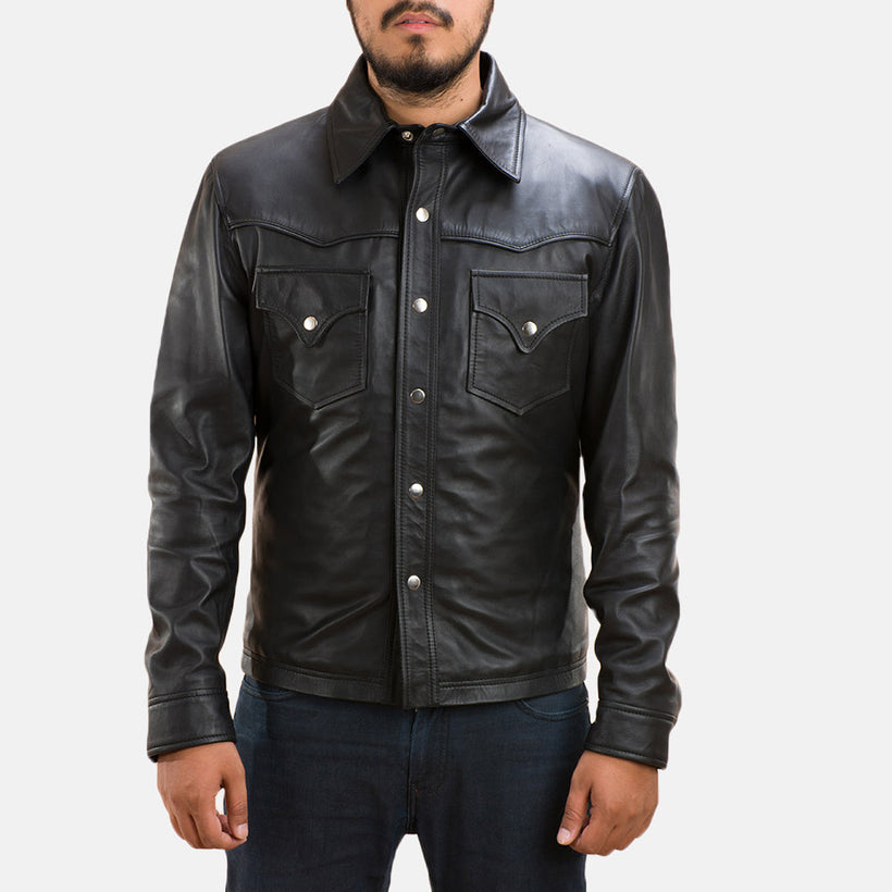 Ranchson Černá Leather Shirt pro Pány