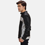 
Black & silver Sheepskin Leather Biker Jacket - Zadní pohled s definovanými rameny a čistým lemem