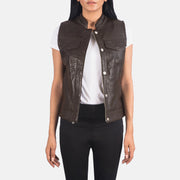 
Rayne Moto Hnědá Kožená vesta pro Dámy in Brown Sheepskin Leather - Přední pohled a přiléhavá silueta | Koupit online