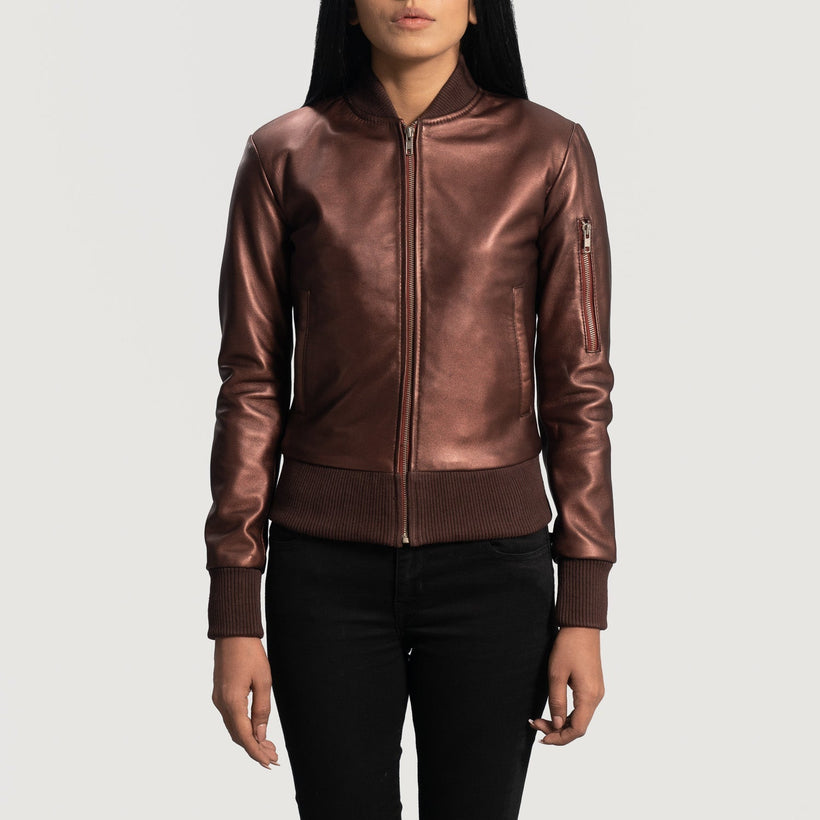 Reida Maroon Kožená bomber bunda dámská