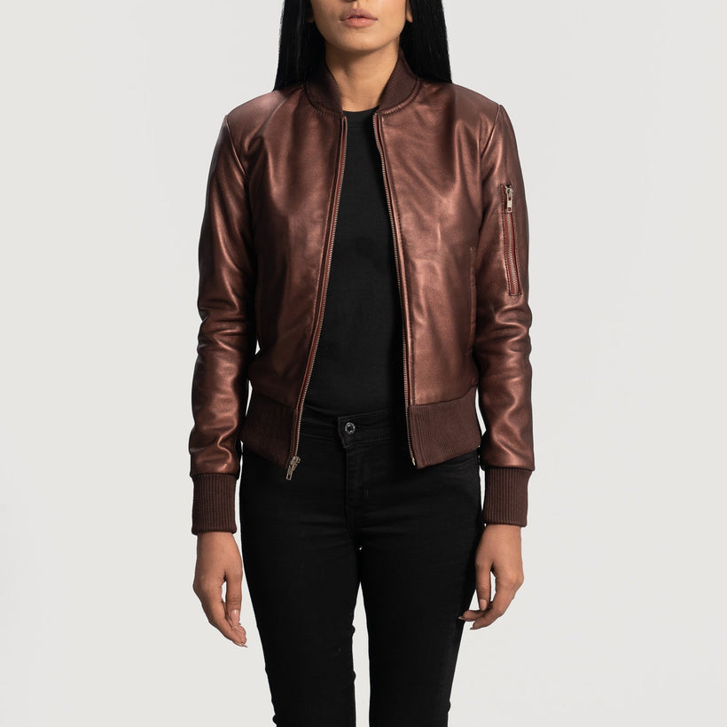 Reida Maroon Kožená bomber bunda dámská