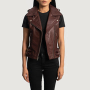 
Maroon Sheepskin Leather Biker Jacket - Zadní pohled s definovanými rameny a čistým lemem
