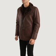 
Distressed Brown Sheepskin Burnishing Aviator Jacket - Zadní pohled s definovanými rameny a čistým lemem