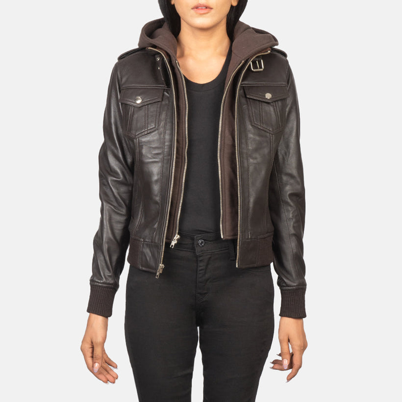 Roslyn Hooded Kožená bomber bunda dámská