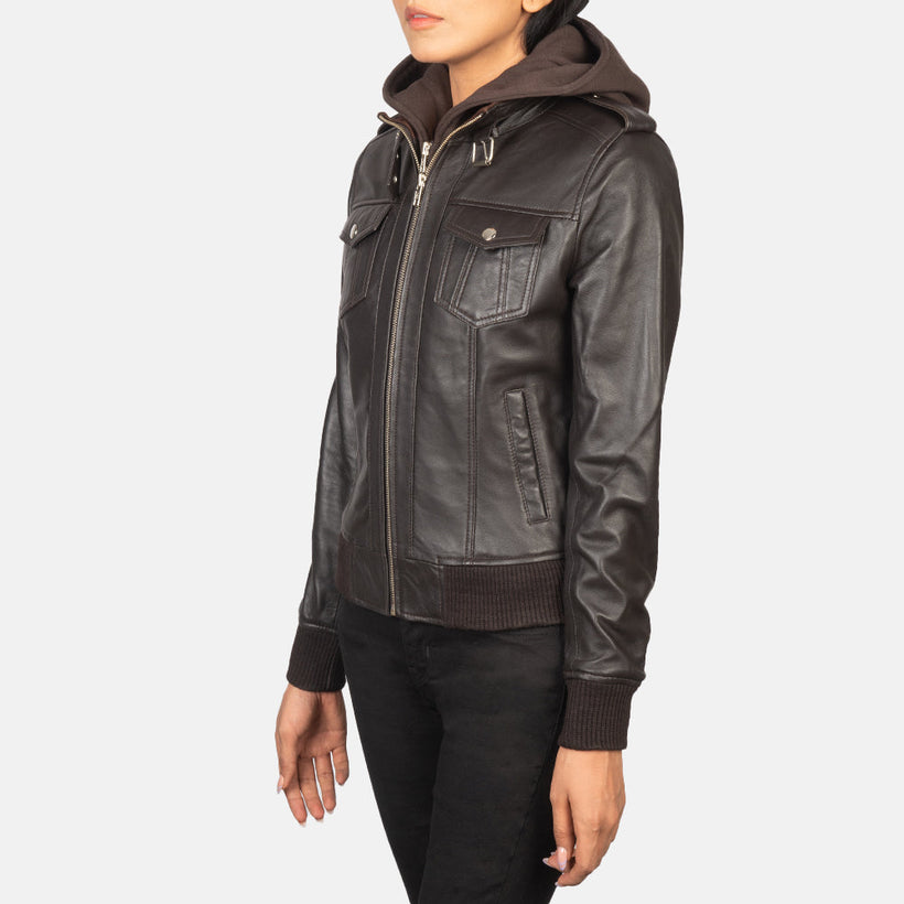 Roslyn Hooded Kožená bomber bunda dámská