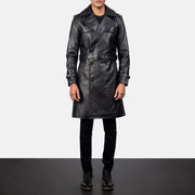 
Royson Černá Leather Duster Kožený kabát pro Pány in Black Cowhide Leather - Přední pohled a přiléhavá silueta | Koupit online
