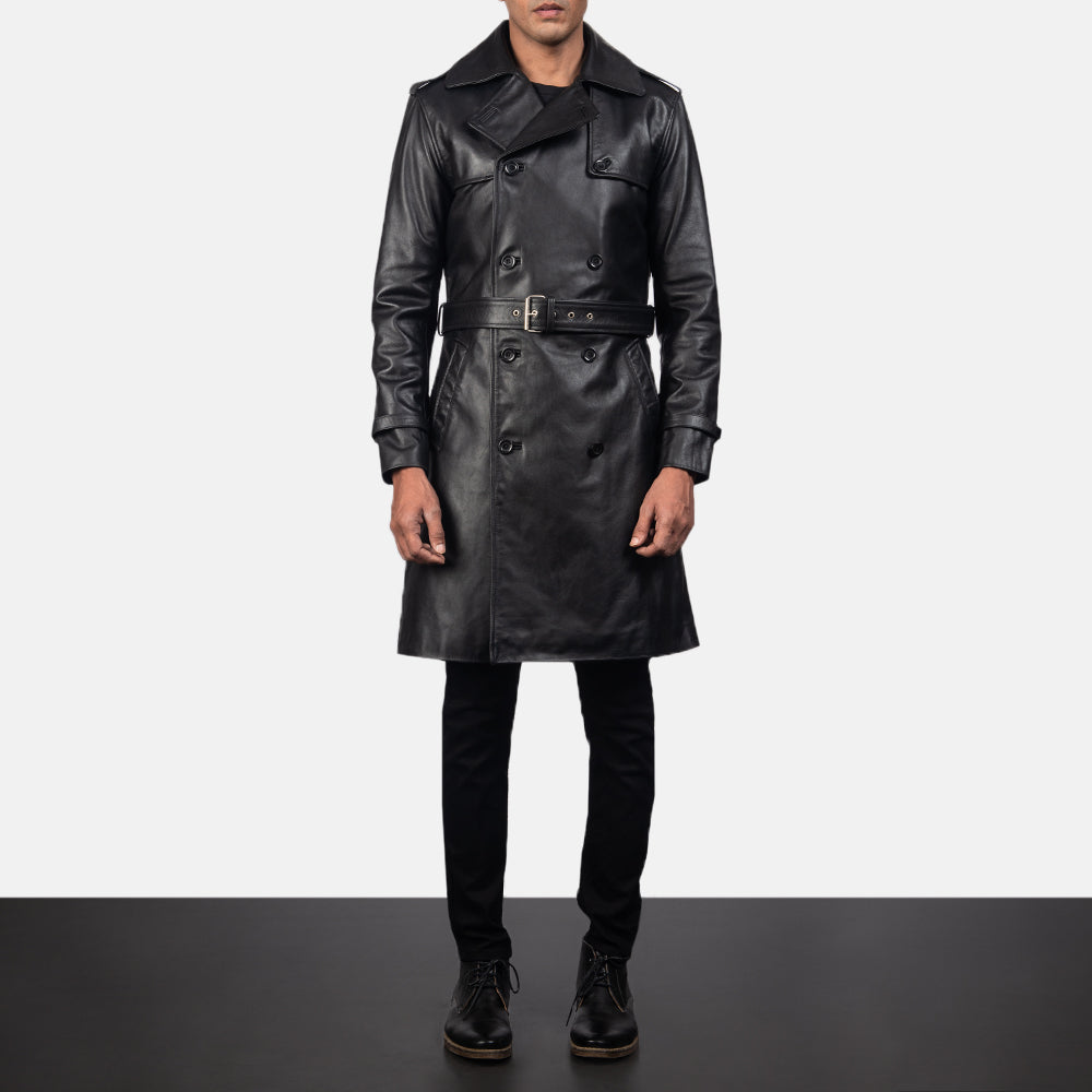 
Detailní pohled of Shirt & Heavy-Duty Zipper Hardware on Royson Černá Leather Duster Kožený kabát pro Pány