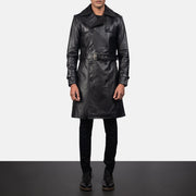 
Detailní pohled of Shirt & Heavy-Duty Zipper Hardware on Royson Černá Leather Duster Kožený kabát pro Pány