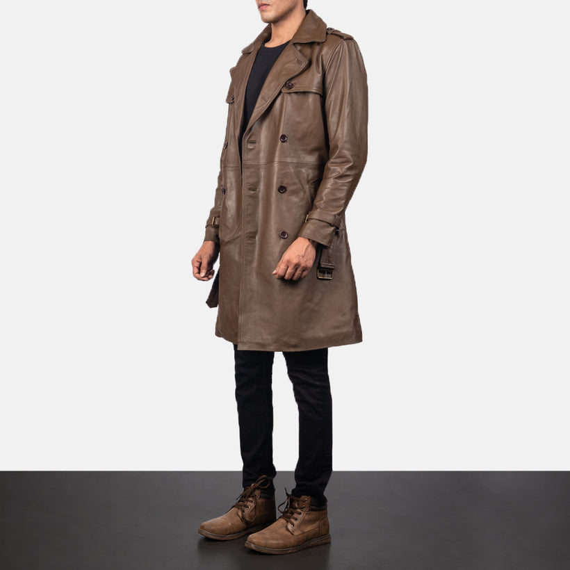 Royson Hnědá Leather Duster Kožený kabát pro Pány