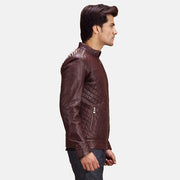 
Maroon Sheepskin Leather Biker Jacket - Zadní pohled s definovanými rameny a čistým lemem