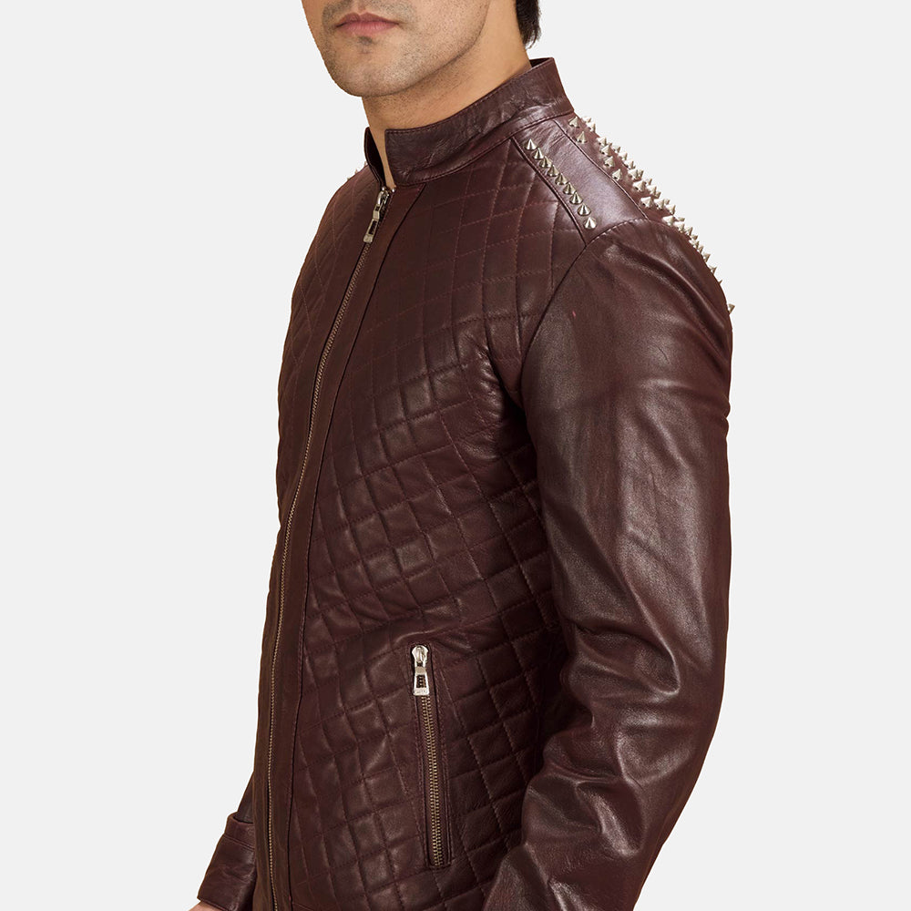 
Detailní pohled of Band & Zipper Hardware on Rumano Jae Vínová Kožený motorkářský křivák pro Pány