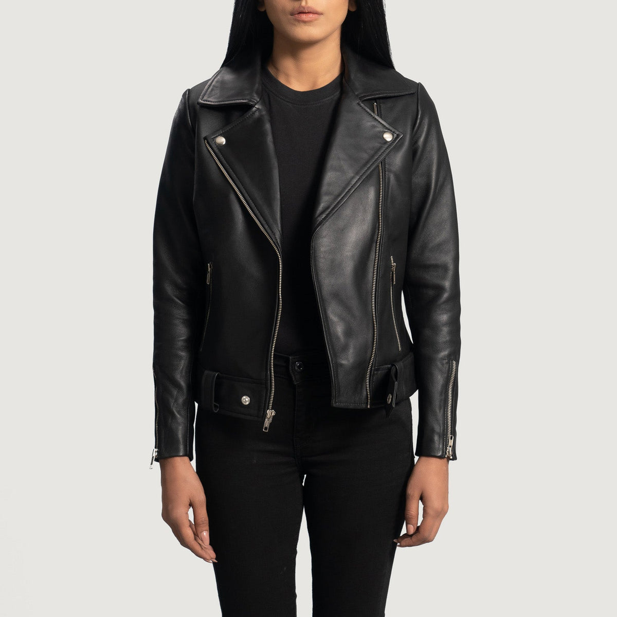 
Řemeslné zpracování lemu na Rumy Maroon Leather Biker Jacket