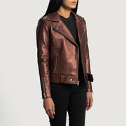 
Maroon Sheepskin Leather Biker Jacket - Zadní pohled s definovanými rameny a čistým lemem