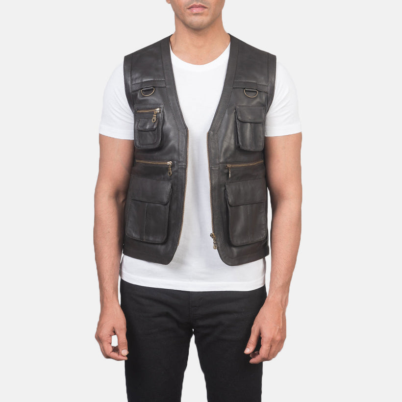 Safari Hnědá Leather Vest pánská