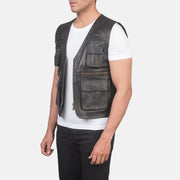 
Brown Sheepskin leather Vest - Zadní pohled s definovanými rameny a čistým lemem