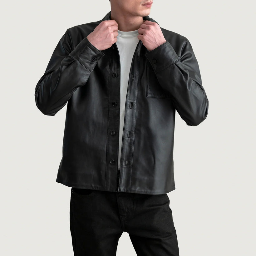 Scout Černá Leather Shirt pro Pány