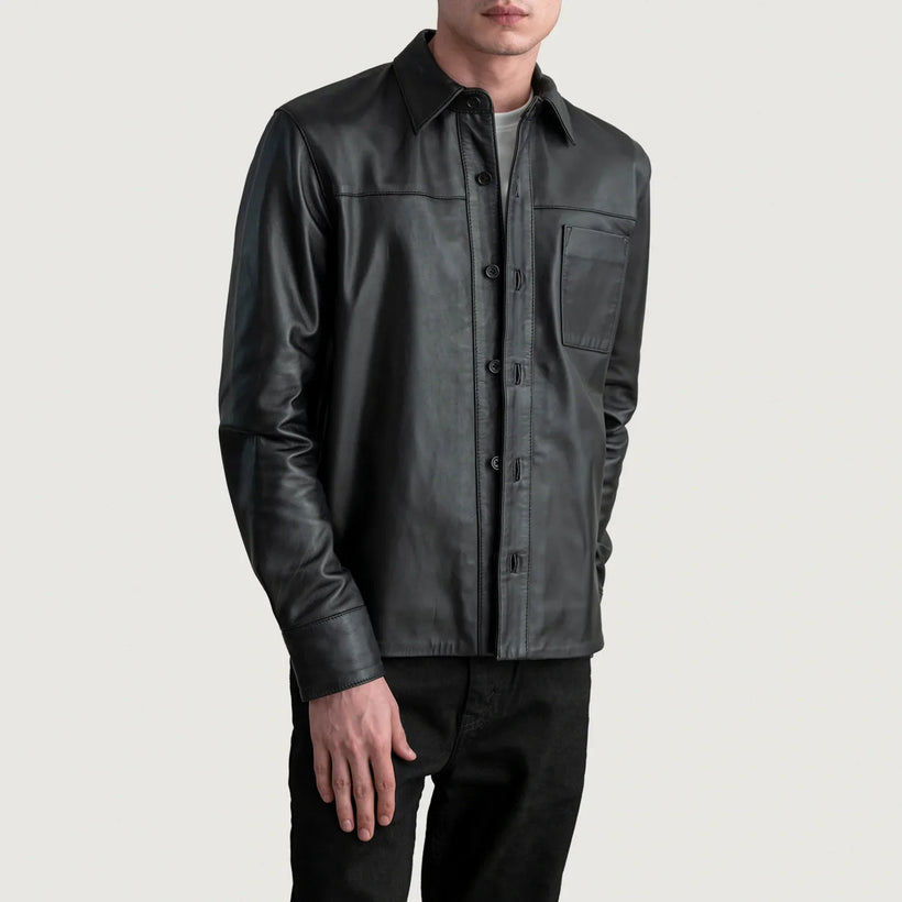Scout Černá Leather Shirt pro Pány