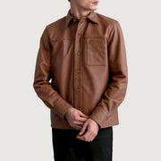 
Scout Matte Hnědá Leather Shirt pro Pány - Boční pohled ukazující ergonomický střih rukávů