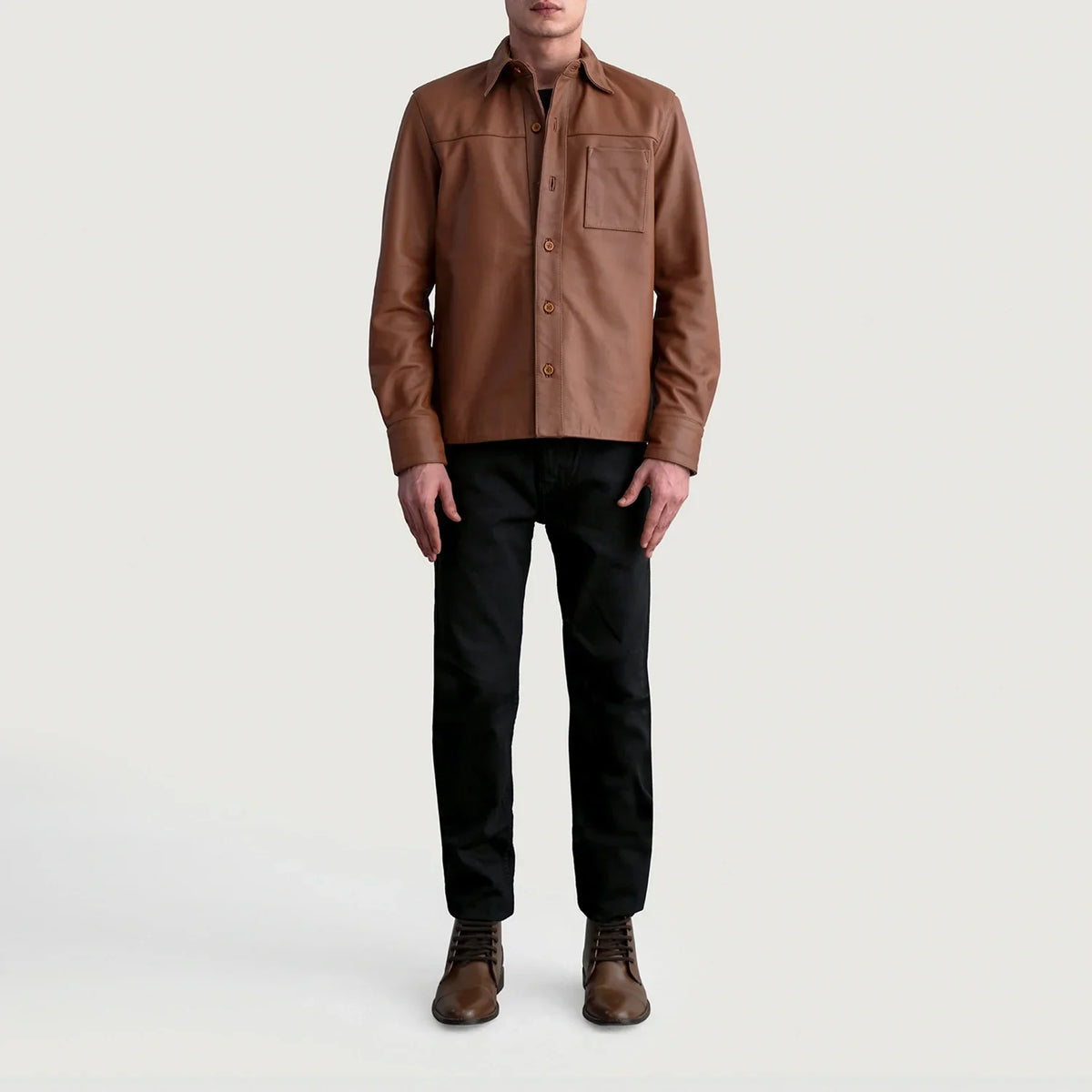 
Detailní pohled of Shirt & Buttons Hardware on Scout Matte Hnědá Leather Shirt pro Pány