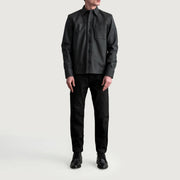 
Detailní pohled of Shirt & Buttons Hardware on Scout Tumbled Černá Leather Shirt pro Pány