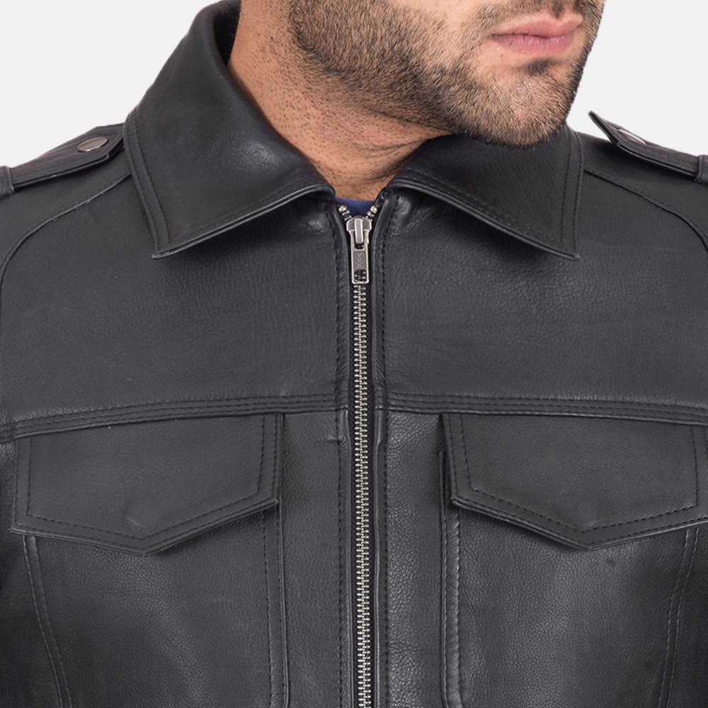 
Black Calfskin leather Jacket - Zadní pohled s definovanými rameny a čistým lemem