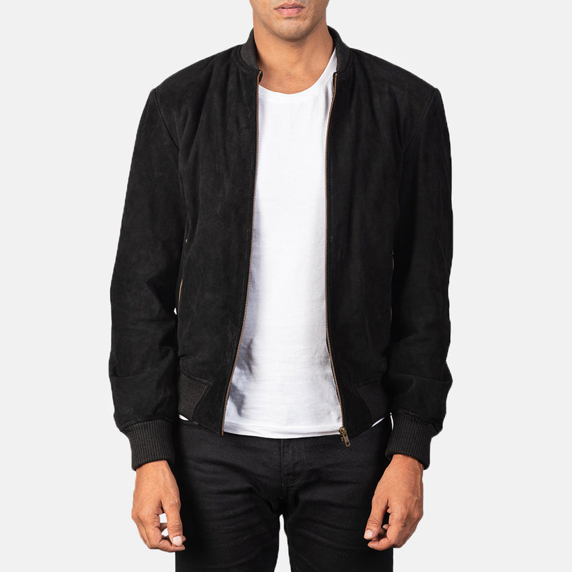 Shane Černá Suede Kožená bomber bunda pro Pány