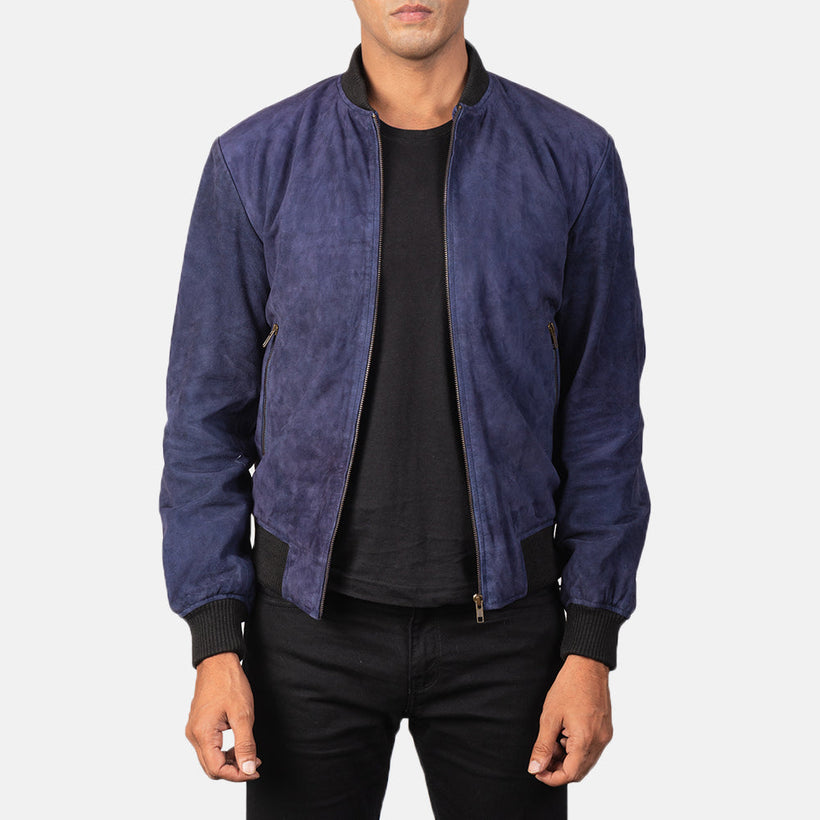 Shane Modrá Suede Kožená bomber bunda pro Pány