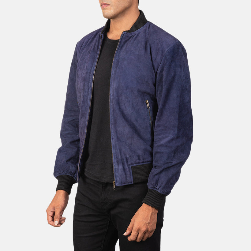 Shane Modrá Suede Kožená bomber bunda pro Pány