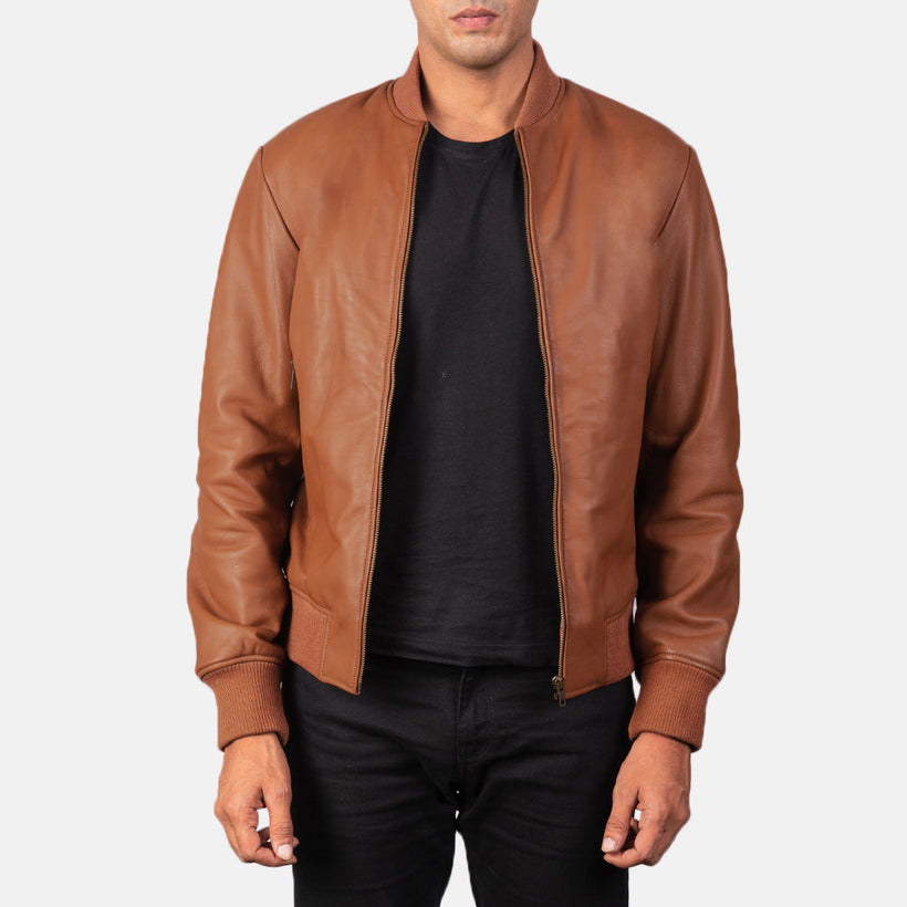 Shane Hnědá Kožená bomber bunda pro Pány