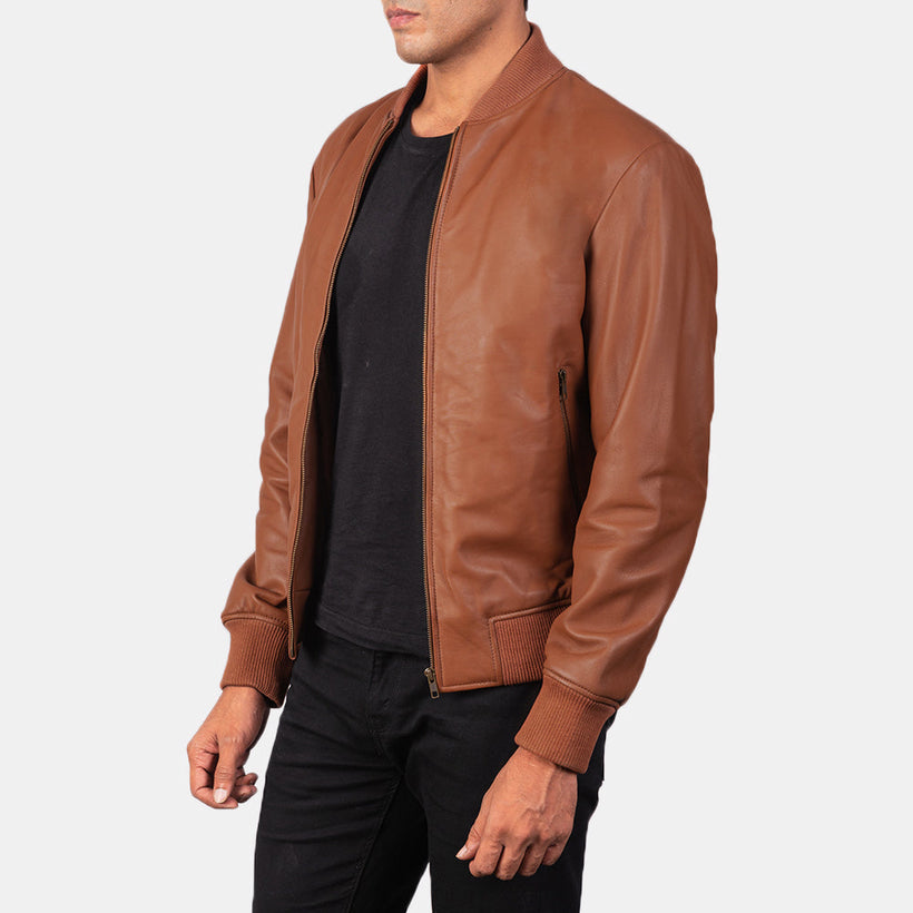 Shane Hnědá Kožená bomber bunda pro Pány