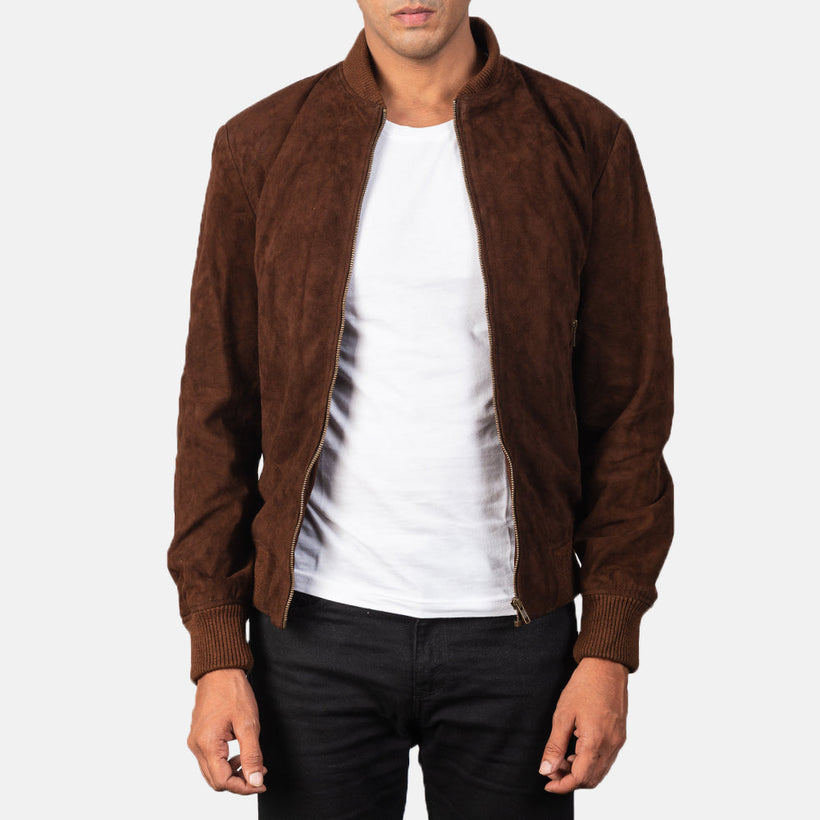 Shane Mocha Suede Kožená bomber bunda pro Pány