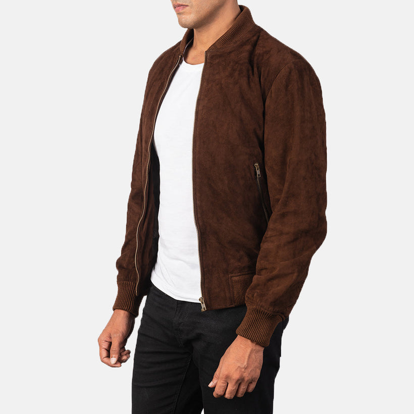 Shane Mocha Suede Kožená bomber bunda pro Pány