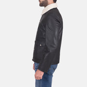 
Black Goatskin Leather Aviator Jacket - Zadní pohled s definovanými rameny a čistým lemem