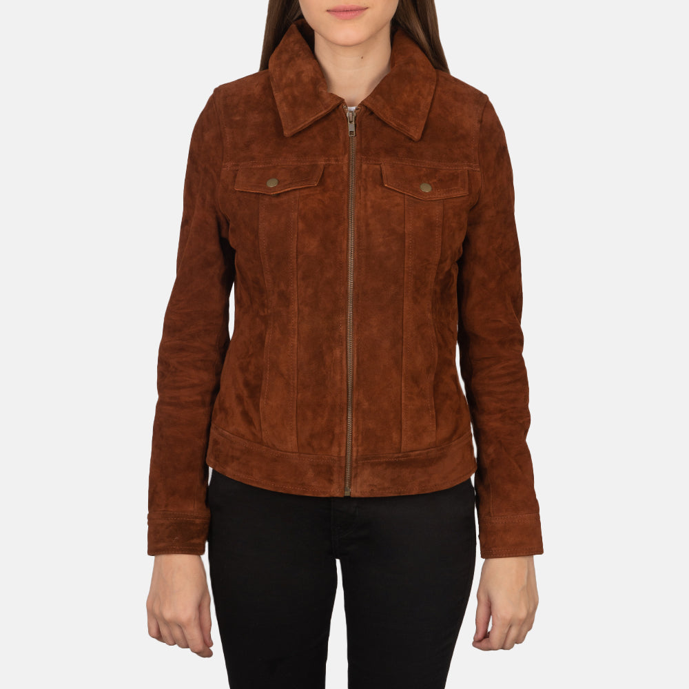 
Brown Goatskin suede Jacket - Zadní pohled s definovanými rameny a čistým lemem