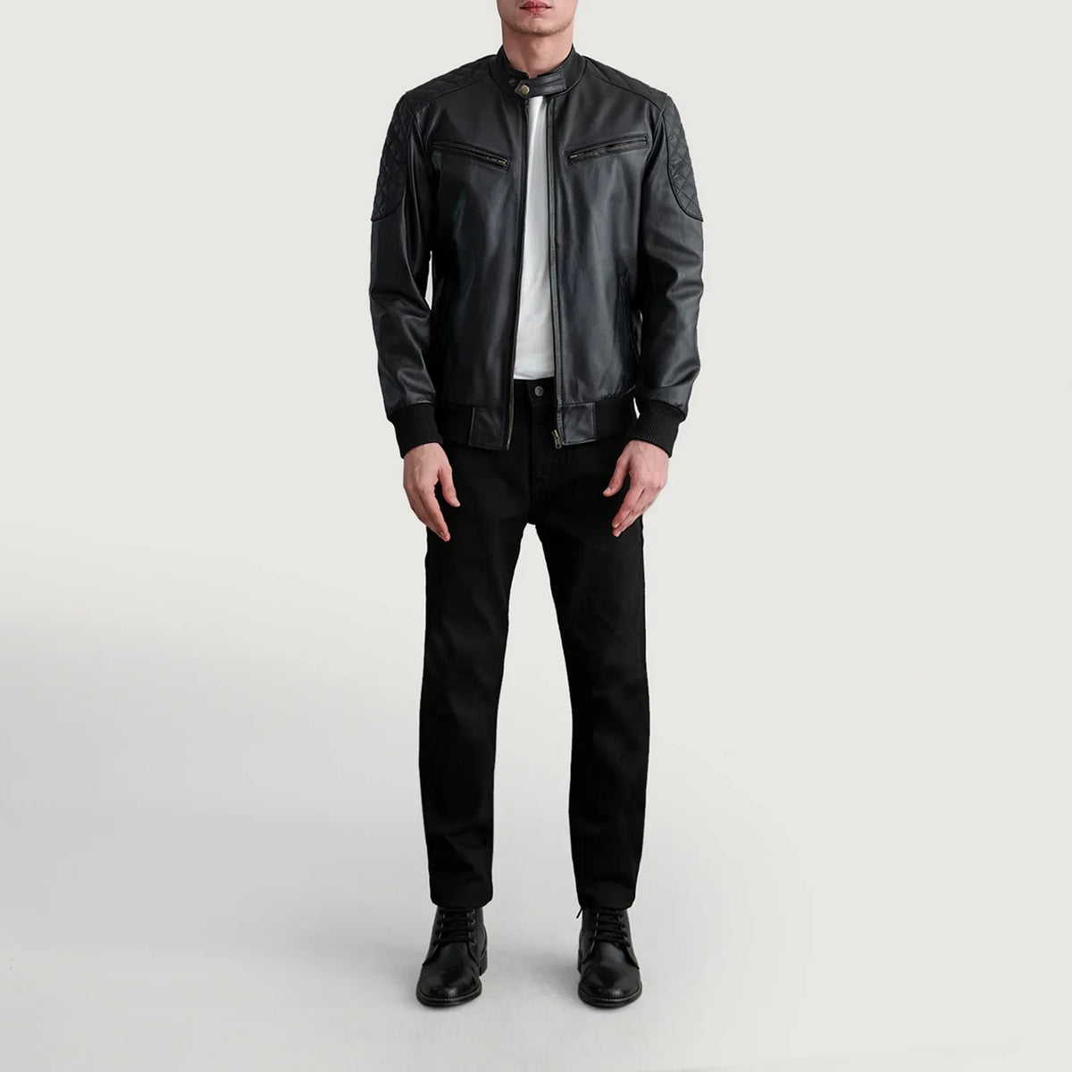 
Detailní pohled of Band with Snap Button & Zipper Hardware on Sven Mocha Suede Bomber Jacket