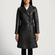 
Sweet Susan Černá Kožený trenčkot pro Dámy in Black Sheepskin Leather - Přední pohled a přiléhavá silueta | Koupit online