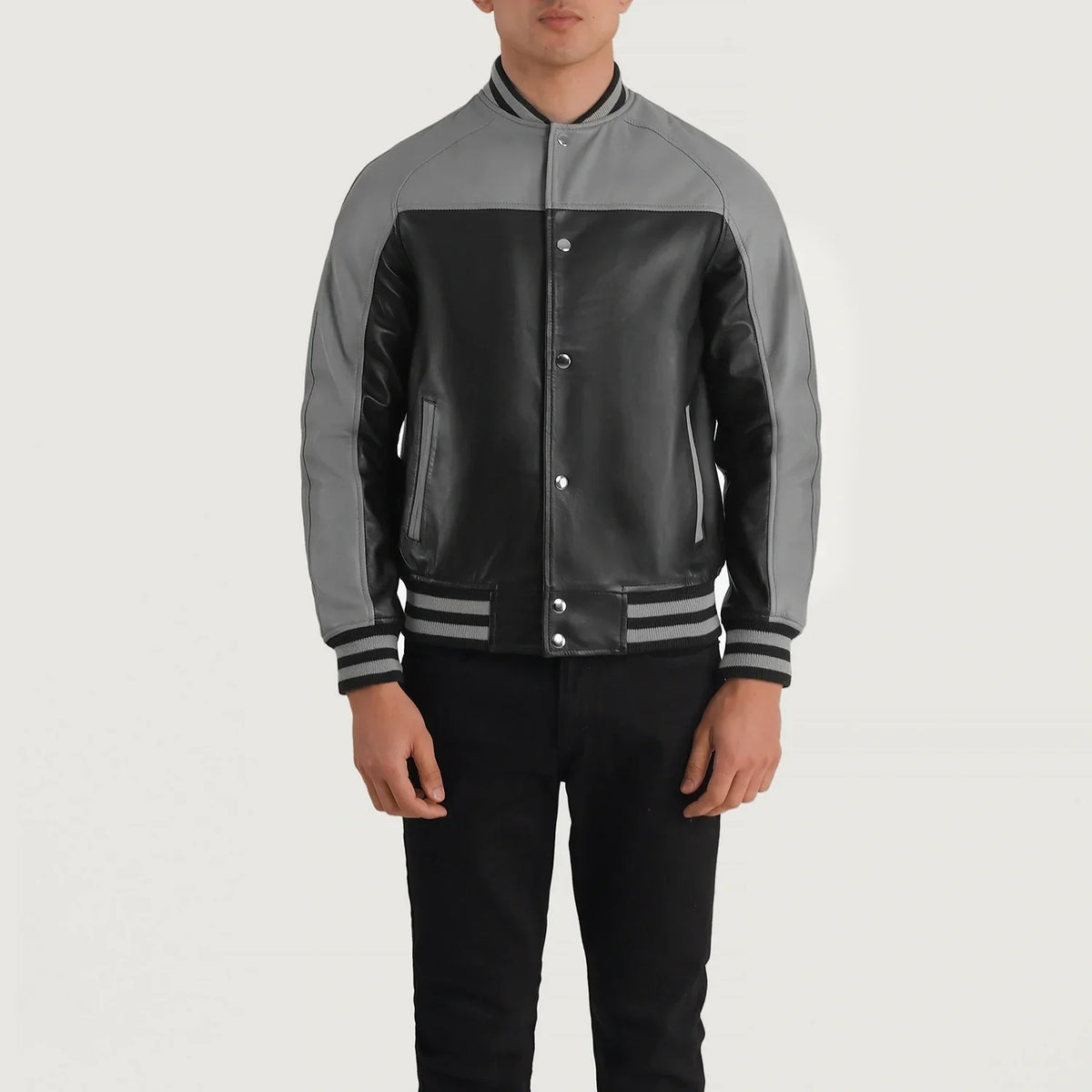 
Detailní pohled of Varsity & Snap Buttons Hardware on Terrance Black & Red Leather Varsity Jacket