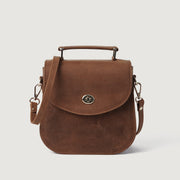 
The Sandra Vintage Světle hnědá Leather Saddle Bag For Women in Tan Full Grain Naturally Milled Cowhide Leather. - Full Exterior Přední pohled a přiléhavá silueta | Koupit online