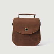 
The Sandra Vintage Světle hnědá Leather Saddle Bag For Women - Strukturovaný boční profil ukazující hloubku a kapacitu