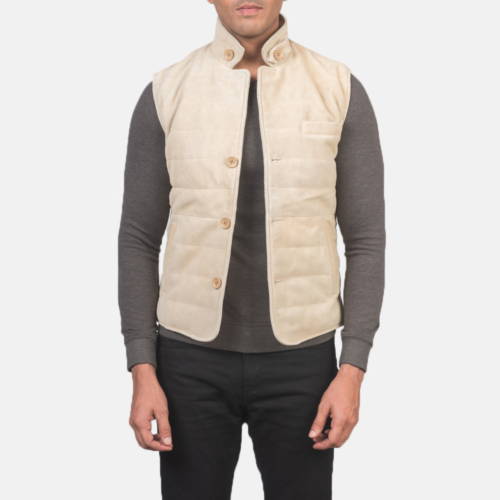 
Tony Off-White Suede Vest pro Pány pro Pány in Off-White Goatskin Suede - Přední pohled a přiléhavá silueta | Koupit online
