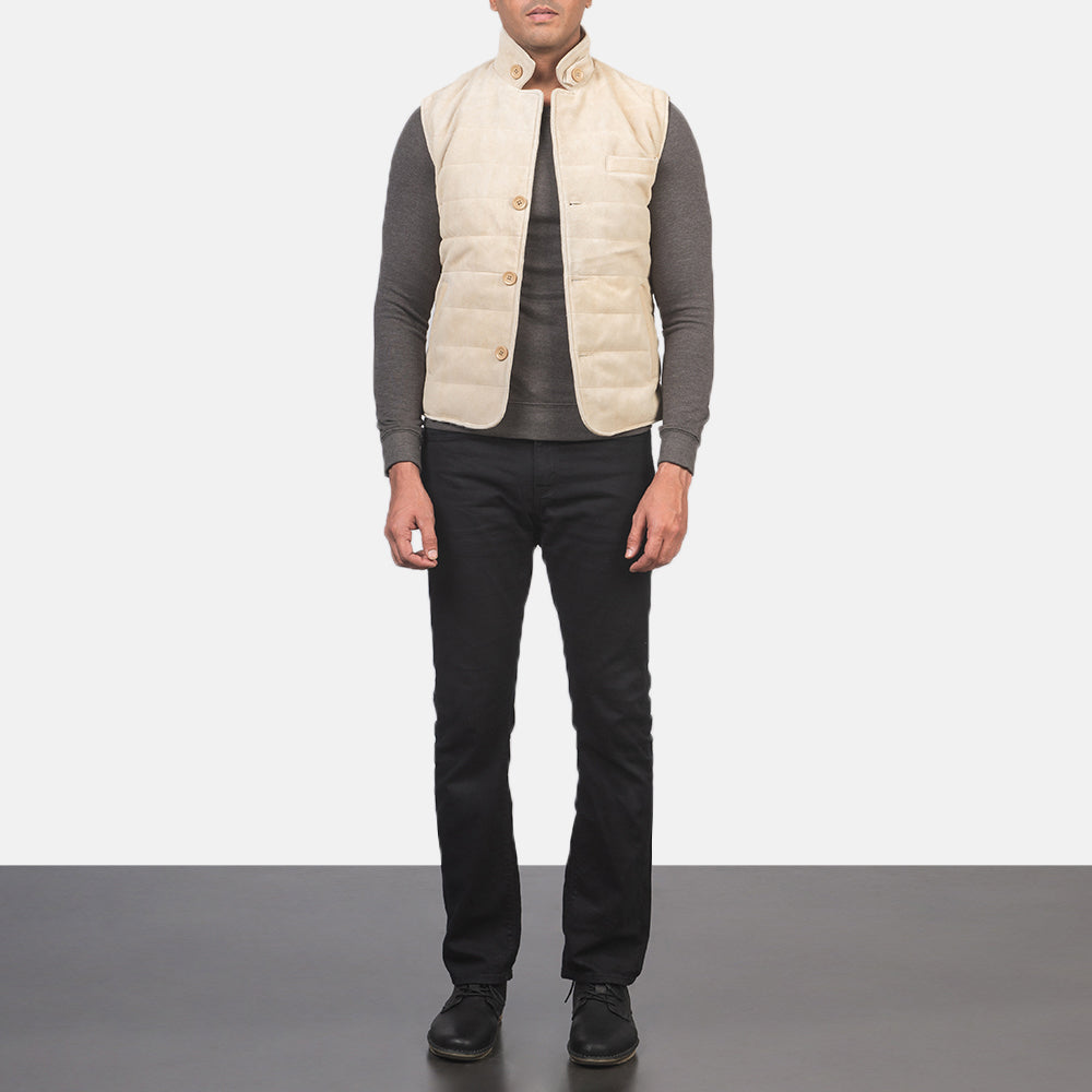 
Tony Off-White Suede Vest pro Pány pro Pány - Boční pohled ukazující ergonomický střih rukávů
