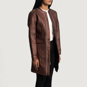 
Maroon Sheepskin leather Coat - Zadní pohled s definovanými rameny a čistým lemem