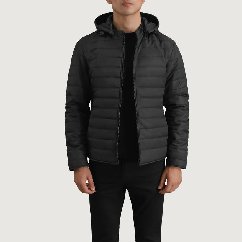 Tyler Černá Hooded Puffer Kožená bunda pro Pány